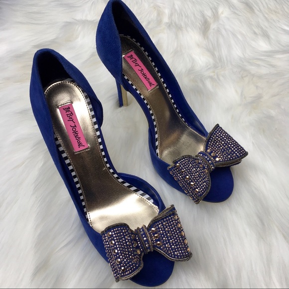 🎀NWT Betsey Johnson Glendah Blue/Gold Heels - Picture 10 of 16